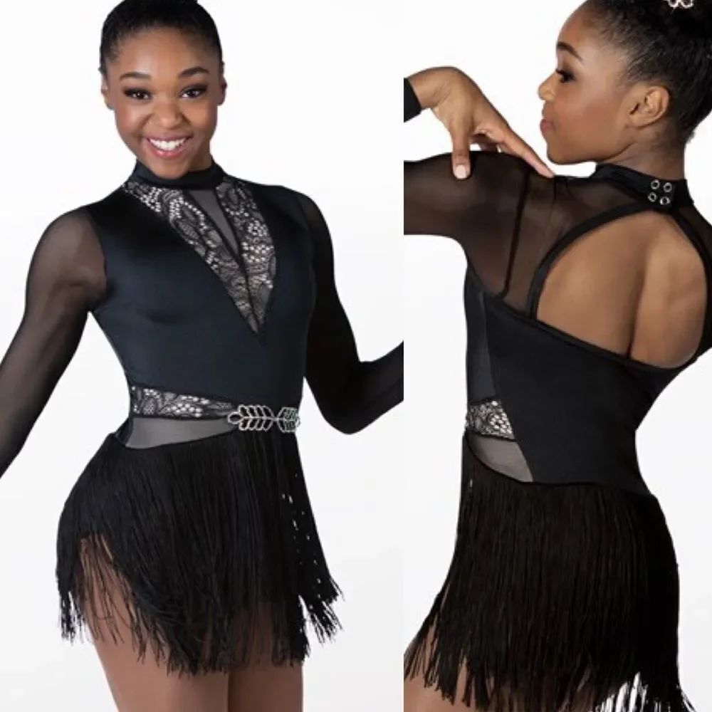 Weissman dance costume black fringe flapper dress AIN'T YOUR MAMA 11701 Adult MA